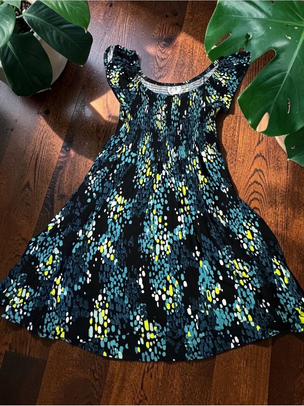 torrid Black Midi Dress with Blue & Yellow Dot Pattern Size 1 or 16/18 - Picture 3 of 4